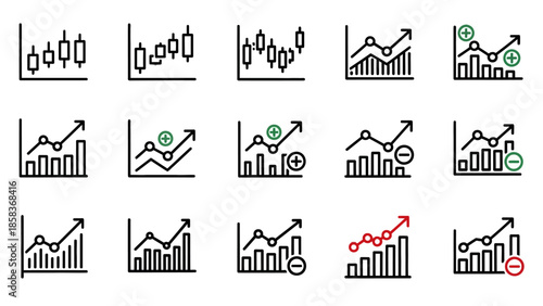 Collection of Financial Market Graph and Chart Icons.