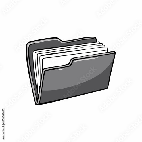 A simple, stylized illustration of a gray folder with several white pages peeking out.