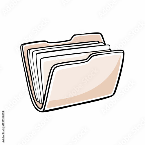 A simple, hand-drawn illustration of a beige file folder filled with blank white papers.