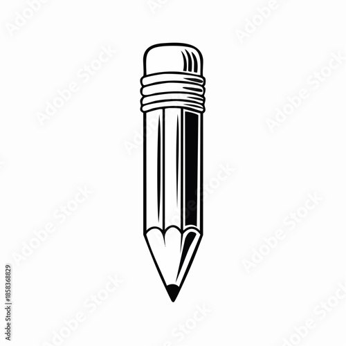 Black and white illustration of a sharpened pencil with an eraser.