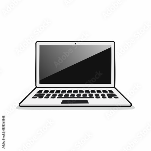 A modern laptop computer with a blank screen, open and ready for use, on a white background.