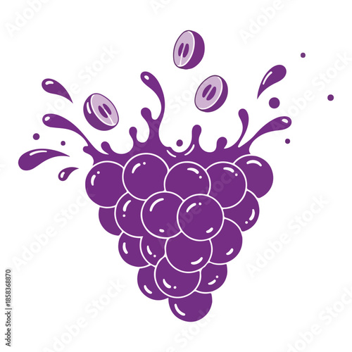 Fresh Purple Grapes Splashing in Juice - Vibrant Fruit Illustration