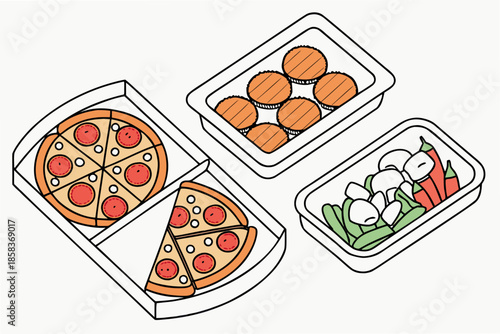 Frozen Food Flat Lay Concept Clean Vector White  () SVG Cut File for Cricut