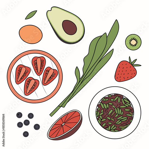 Clean Food Flat Lay Composition Flat Vector Isol () SVG Cut File for Cricut