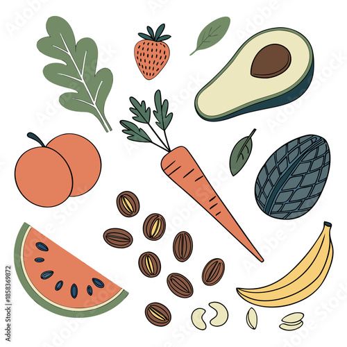 Clean Food Flat Lay Composition Flat Vector Isol () SVG Cut File for Cricut
