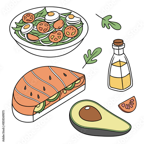 Clean Food Flat Lay Composition Flat Vector Isol SVG Cut File for Cricut