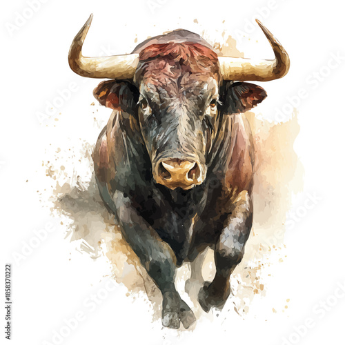 Bull watercolor drawing vector, premium quality illustration on a clean white background.