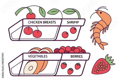 Frozen Raw Food Selection Flat Vector White Back () SVG Cut File for Cricut