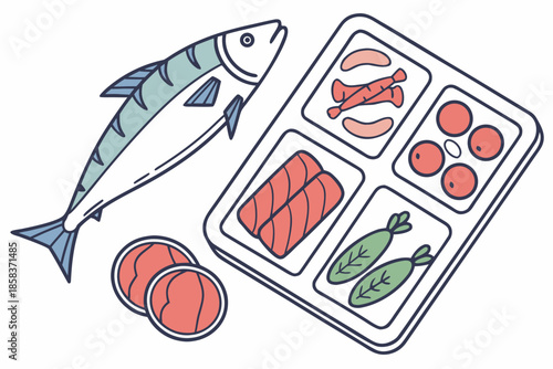Frozen Raw Food Selection Flat Vector White Back () SVG Cut File for Cricut