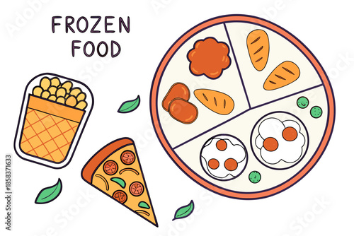 Frozen Food Flat Lay Concept Clean Vector White  () SVG Cut File for Cricut