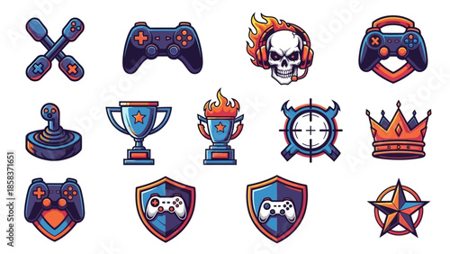 Collection of Gaming Icons and Symbols for Video Games.