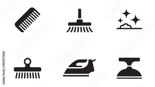Cleaning Tools Icons Set in Monochrome Style for Web and App Design