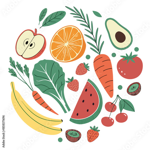 Fresh Food Ingredients Arranged In Circular Balanc () SVG Cut File for Cricut