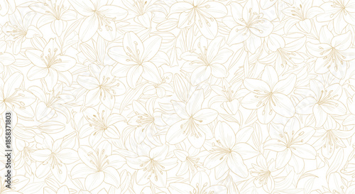 Elegant seamless pattern showcasing delicate outlines of lilies in a soft pale yellow tone for sophisticated background and textile designs.