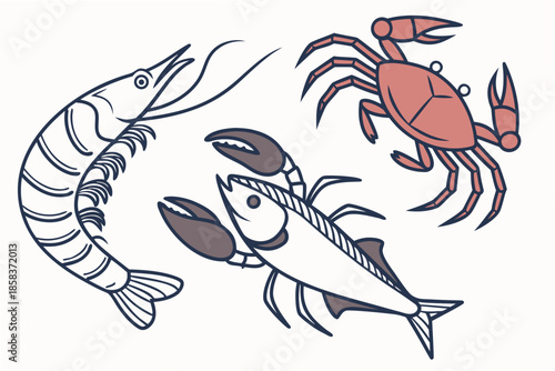 Seafood Flat Lay Composition Minimal Vector Isol () SVG Cut File for Cricut