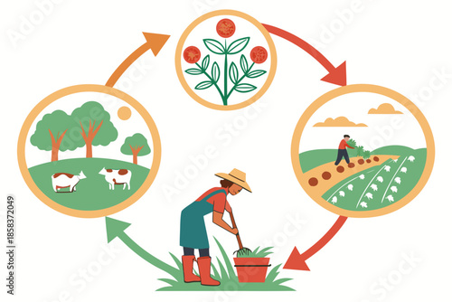 Natural Organic Food Cycle Illustration Flat Vect () SVG Cut File for Cricut