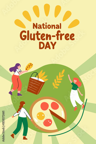 National Gluten-free Day illustration with people and food