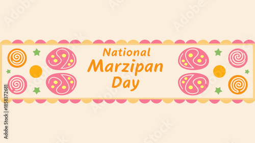Banner of National Marzipan Day celebration, delicious dessert art design