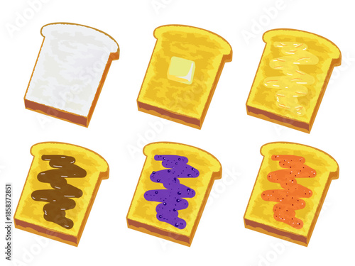 食パンとトースト、ジャムを塗ったイラスト / Bread, Toast and Jam Illustration