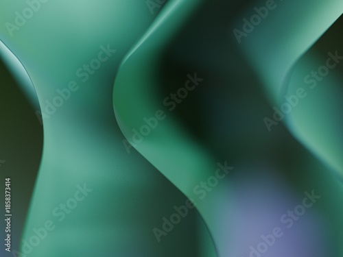 Abstract green fluid waves background with subtle gradient 3d render