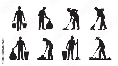 Janitor Silhouettes Cleaning Floor Illustrations for Janitorial Services