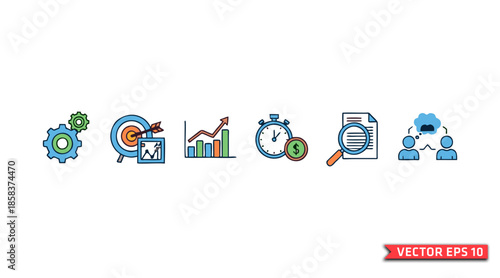 Business Performance Icons, Strategy, Goals, Analysis, Time Management