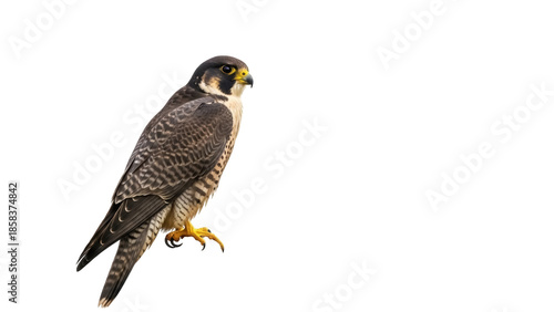Valokuva Isolated Peregrine Falcon bird of prey, majestic raptor, perched on its talons,
