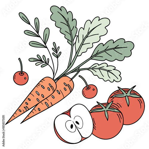Fresh Farm Produce Still Life Minimal Vector Whi () SVG Cut File for Cricut
