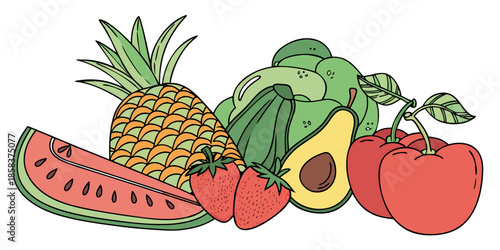 Colorful Fresh Produce Composition Clean Vector  () SVG Cut File for Cricut