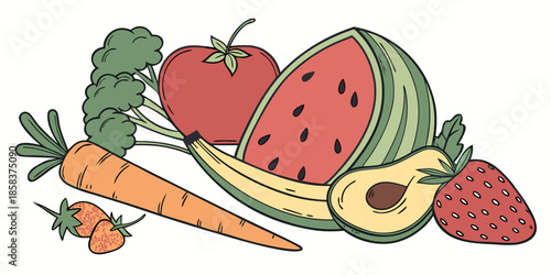 Colorful Fresh Produce Composition Clean Vector  () SVG Cut File for Cricut