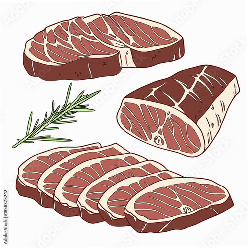 Raw Meat Cuts Neatly Arranged Flat Vector Isolat () SVG Cut File for Cricut