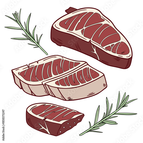 Raw Meat Cuts Neatly Arranged Flat Vector Isolat () SVG Cut File for Cricut