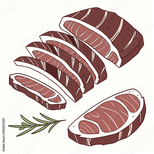 Raw Meat Cuts Neatly Arranged Flat Vector Isolat () SVG Cut File for Cricut