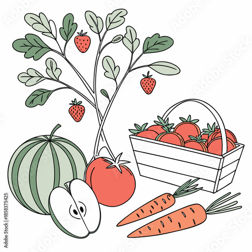 Fresh Farm Produce Still Life Minimal Vector Whi () SVG Cut File for Cricut