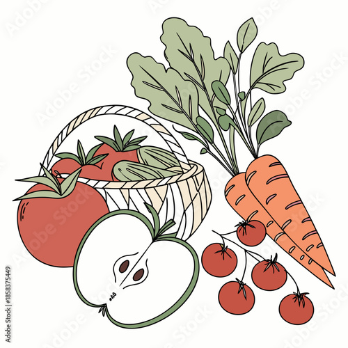 Fresh Farm Produce Still Life Minimal Vector Whi () SVG Cut File for Cricut