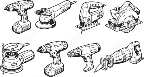 Power Tool Basics Line Art Set eps