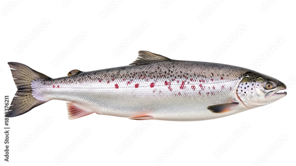 Obraz premium Isolated Trout fish, a freshwater animal with spots and scales, from wildlife and nature