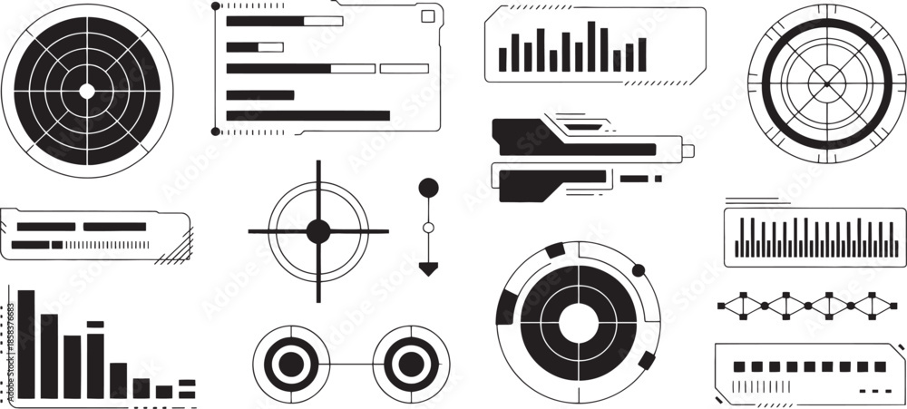 Obraz premium Collection of abstract futuristic sci fi data visualization elements and targeting reticles