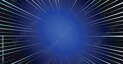 A dynamic blue background with converging white lines creating a radial speed effect, suggesting motion or a tunnel.