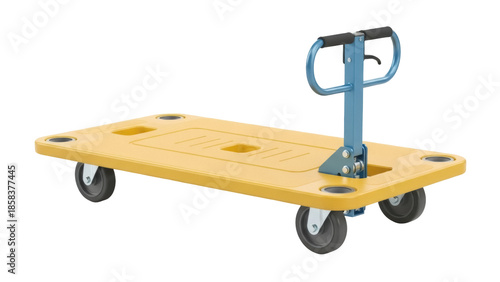 Quadro su tela Isolated yellow platform trolley cart, material handling equipment and warehouse