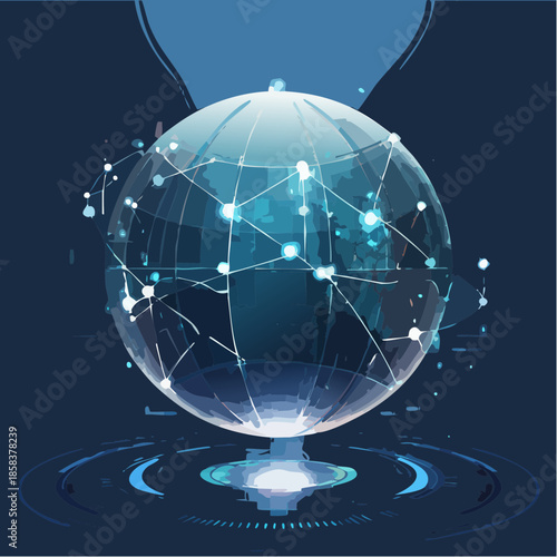 Futuristic digital globe representing global network connections and data.