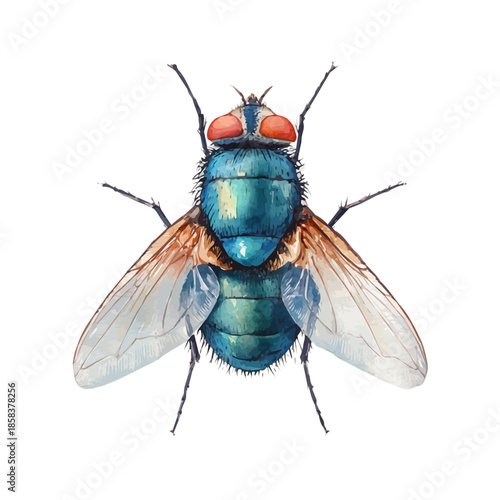 Watercolor painting of Fly, detailed and artistic vector illustration on a white background.