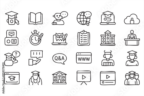 Virtual Learning and Education UI Icons for Web and App Design