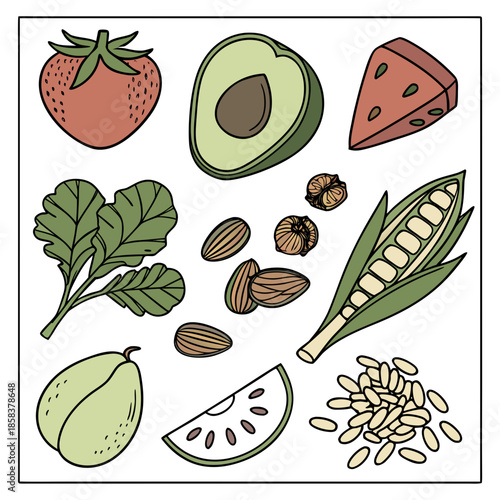 Raw Food Ingredients Organized In Grid Composition (4) Vector Illustration