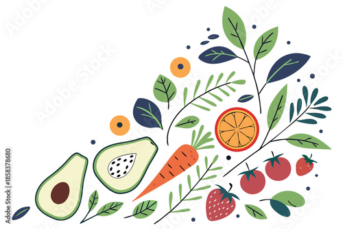 Fresh Food Ingredients Forming Abstract Shape  Cle (8) Vector Illustration