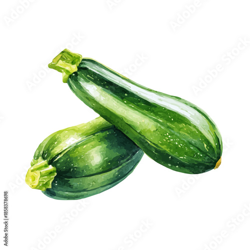 Zucchini watercolor vector, hand-painted style, high-quality illustration isolated on white background.