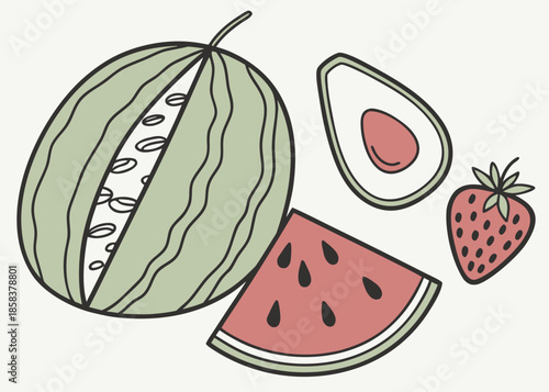 Simple Raw Food Items Arranged Symmetrically  Mini (11) Vector Illustration