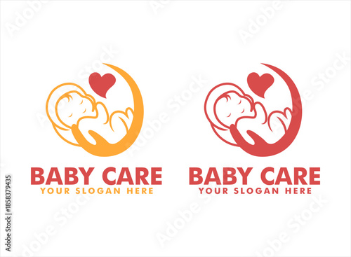 Baby care vector logo design sleeping cute baby smile vector illustration