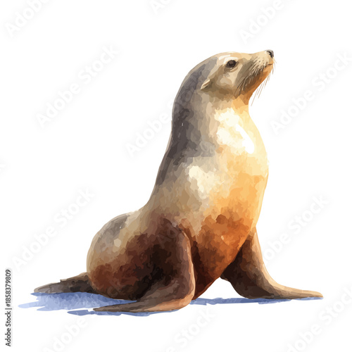 Watercolor painting of Sea Lion, detailed and artistic vector illustration on a white background.