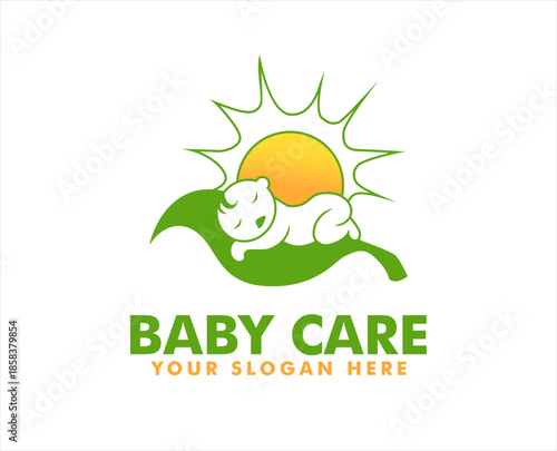 Baby care vector logo design sleeping cute baby smile vector illustration